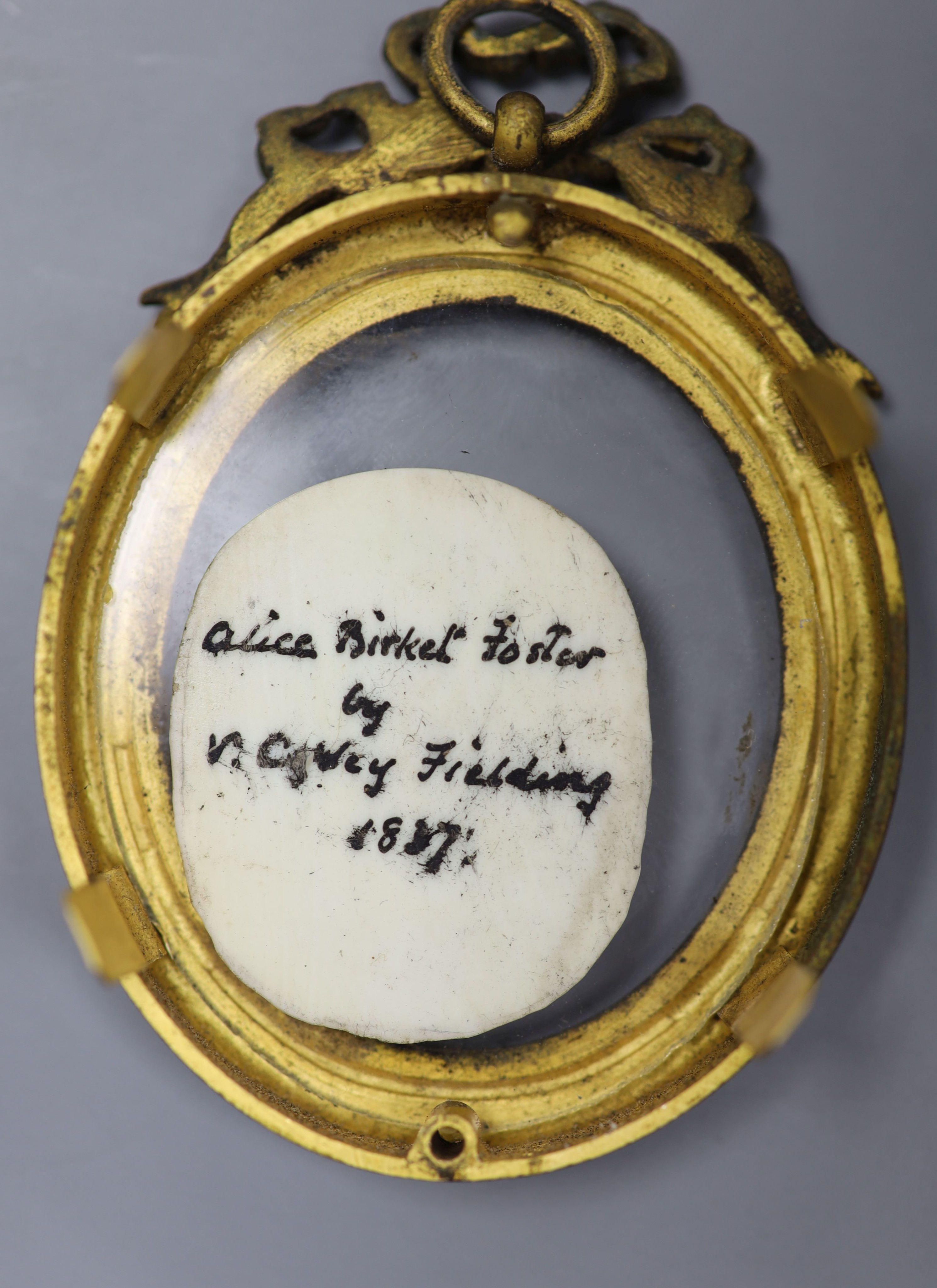 Anthony Vandyke Copley Fielding (1787-1855) miniature of Alice Birket Foster, signed and dated 1837, 3.25 x 2.5cm.